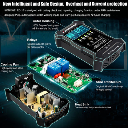 KONNWEI RC-10 2 inch Car Battery Charger Battery Pulse Repair Tool, Plug Type:US Plug - Battery Charger by KONNWEI | Online Shopping South Africa | PMC Jewellery | Buy Now Pay Later Mobicred