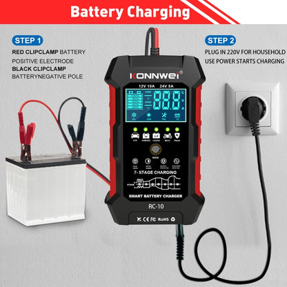 KONNWEI RC-10 2 inch Car Battery Charger Battery Pulse Repair Tool, Plug Type:UK Plug - Battery Charger by KONNWEI | Online Shopping South Africa | PMC Jewellery | Buy Now Pay Later Mobicred