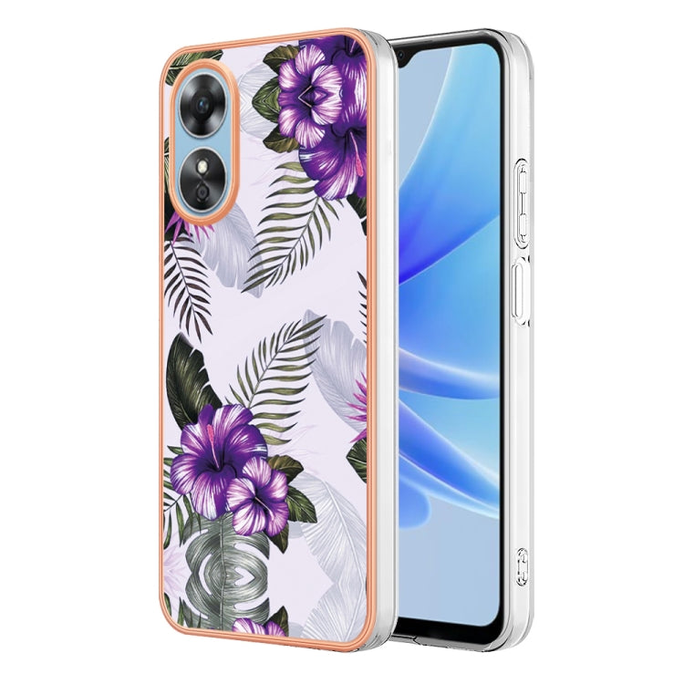 For OPPO A17 Electroplating IMD TPU Phone Case(Purple Flower) - OPPO Cases by PMC Jewellery | Online Shopping South Africa | PMC Jewellery | Buy Now Pay Later Mobicred