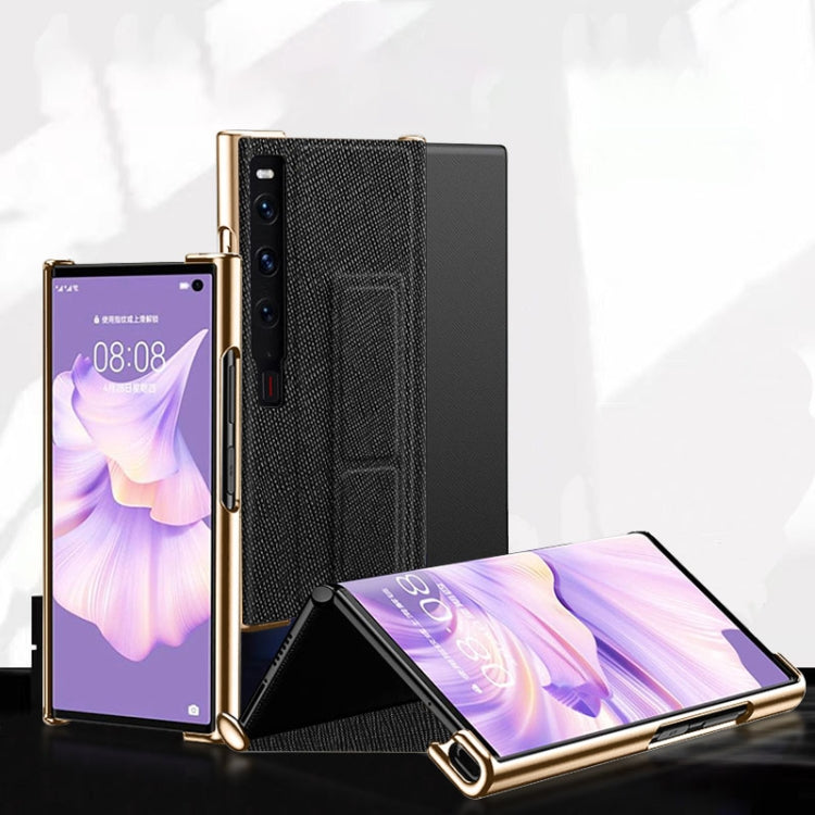 For Huawei Mate Xs 2 Electroplated Cross Pattern Leather All-inclusive Phone Case with Stand(Charm Red Black) - Huawei Cases by PMC TechLife | Online Shopping South Africa | PMC TechLife | Buy Now Pay Later Mobicred