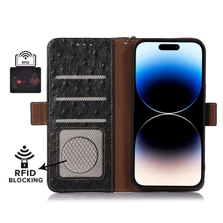 For Nokia G22 4G Ostrich Pattern Genuine Leather RFID Phone Case(Black) - Nokia Cases by PMC TechLife | Online Shopping South Africa | PMC TechLife | Buy Now Pay Later Mobicred