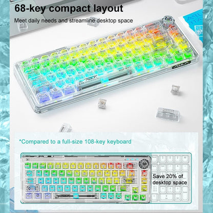 AULA F68 Transparent Customized Wired/Wireless/Bluetooth Three Model RGB Pluggable Mechanical Keyboard(White Transparent) - Wired Keyboard by AULA | Online Shopping South Africa | PMC Jewellery | Buy Now Pay Later Mobicred