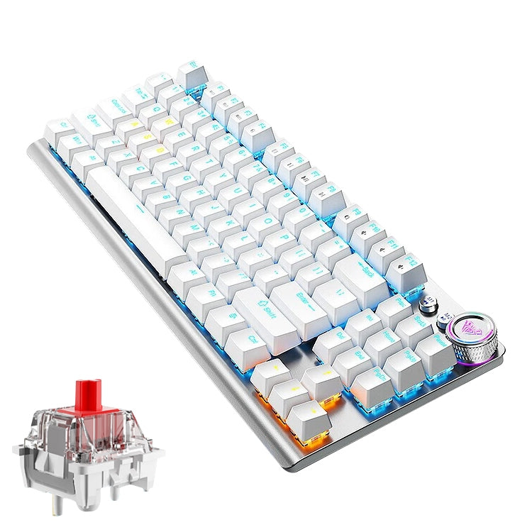 AULA F3001 Backlit 87 Keys Wired/Wireless/Bluetooth Three Model Mechanical Gaming Keyboard(Silver White Red Shaft) - Wireless Keyboard by AULA | Online Shopping South Africa | PMC Jewellery | Buy Now Pay Later Mobicred