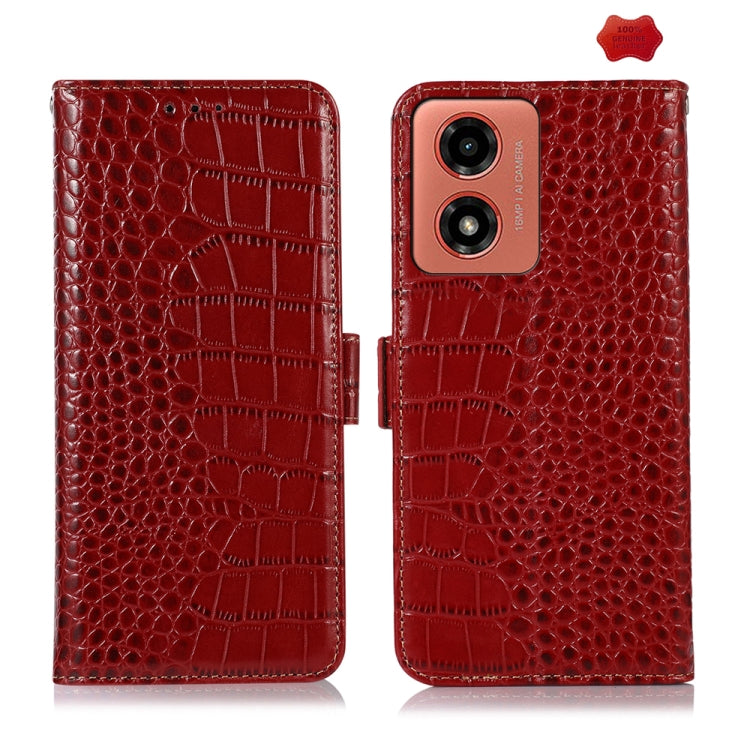 For Motorola Moto G04 / G24 Crocodile Top Layer Cowhide Leather Phone Case(Red) - Motorola Cases by PMC TechLife | Online Shopping South Africa | PMC TechLife | Buy Now Pay Later Mobicred