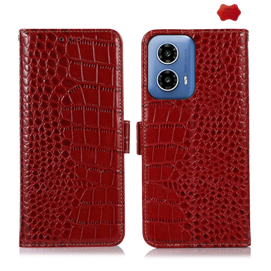 For Motorola Moto G34 Crocodile Top Layer Cowhide Leather Phone Case(Red) - Motorola Cases by PMC Jewellery | Online Shopping South Africa | PMC Jewellery | Buy Now Pay Later Mobicred