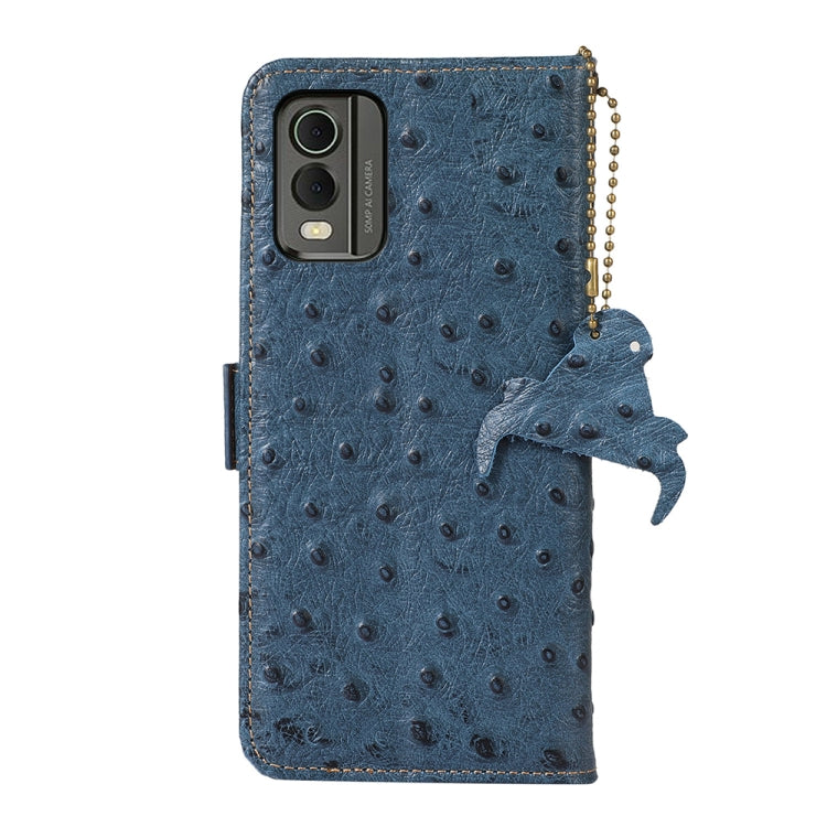 For Nokia C32 4G Ostrich Pattern Genuine Leather RFID Phone Case(Blue) - Nokia Cases by PMC TechLife | Online Shopping South Africa | PMC TechLife | Buy Now Pay Later Mobicred