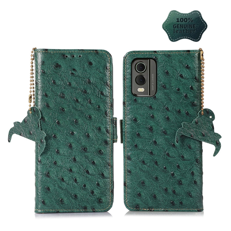 For Nokia C32 4G Ostrich Pattern Genuine Leather RFID Phone Case(Green) - Nokia Cases by PMC TechLife | Online Shopping South Africa | PMC TechLife | Buy Now Pay Later Mobicred