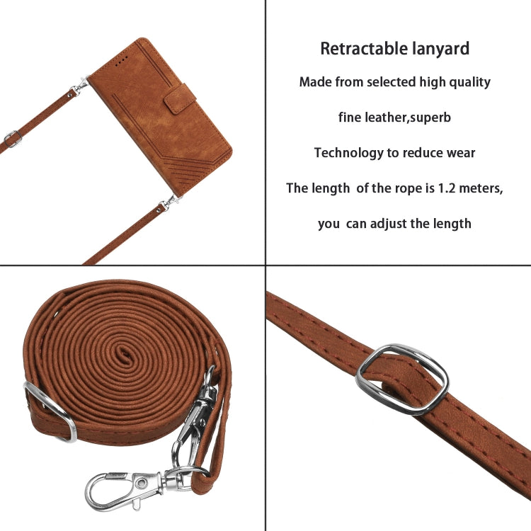 For OPPO Reno7 5G Global / Find X5 Lite Skin Feel Stripe Pattern Leather Phone Case with Lanyard(Brown) - OPPO Cases by PMC Jewellery | Online Shopping South Africa | PMC Jewellery | Buy Now Pay Later Mobicred