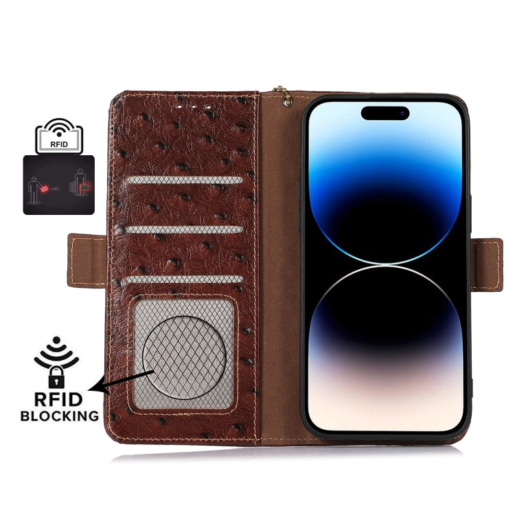 For Google Pixel 8 Ostrich Pattern Genuine Leather RFID Phone Case(Coffee) - Google Cases by PMC TechLife | Online Shopping South Africa | PMC TechLife | Buy Now Pay Later Mobicred