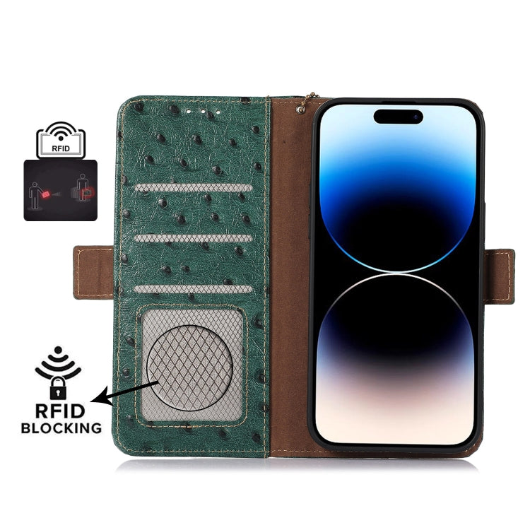 For Google Pixel 8 Pro Ostrich Pattern Genuine Leather RFID Phone Case(Green) - Google Cases by PMC TechLife | Online Shopping South Africa | PMC TechLife | Buy Now Pay Later Mobicred