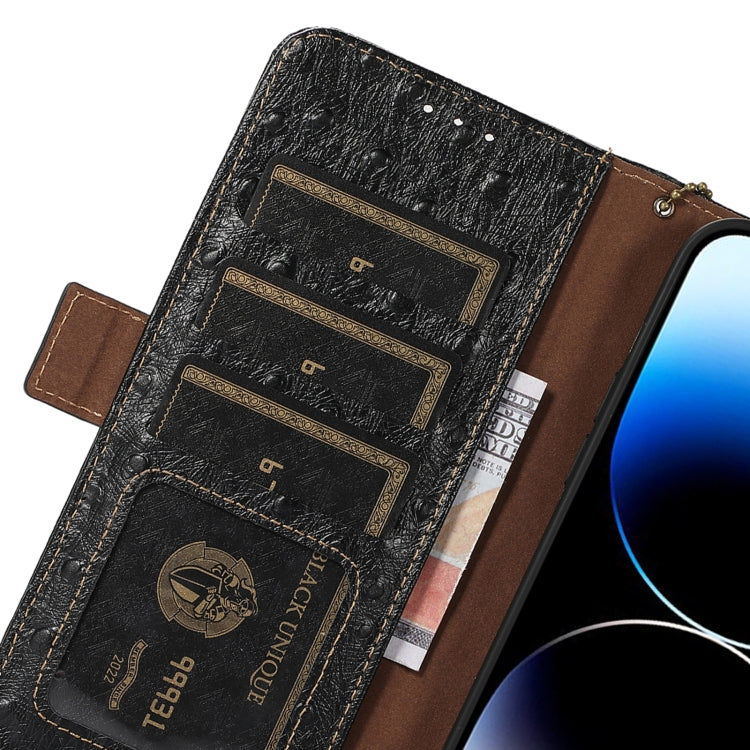 For Honor Magic5 Ostrich Pattern Genuine Leather RFID Phone Case(Black) - Honor Cases by PMC TechLife | Online Shopping South Africa | PMC TechLife | Buy Now Pay Later Mobicred