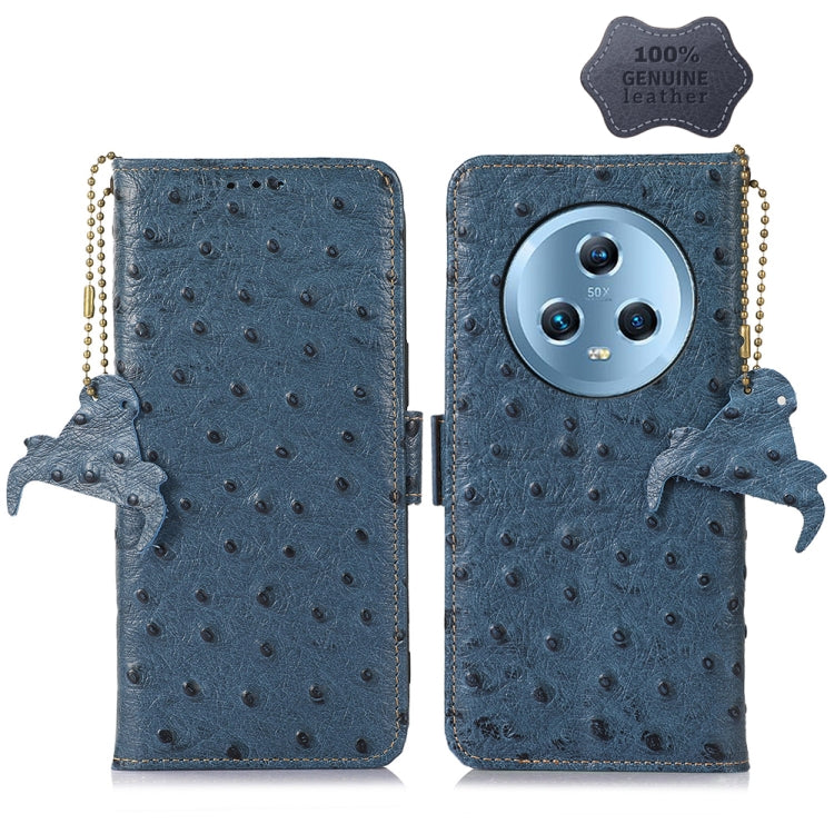 For Honor Magic5 Ostrich Pattern Genuine Leather RFID Phone Case(Blue) - Honor Cases by PMC TechLife | Online Shopping South Africa | PMC TechLife | Buy Now Pay Later Mobicred