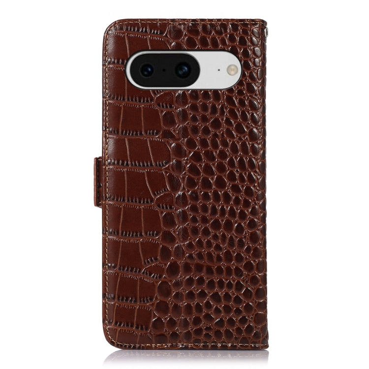 For Google Pixel 8 Crocodile Top Layer Cowhide Leather Phone Case(Brown) - Google Cases by PMC TechLife | Online Shopping South Africa | PMC TechLife | Buy Now Pay Later Mobicred