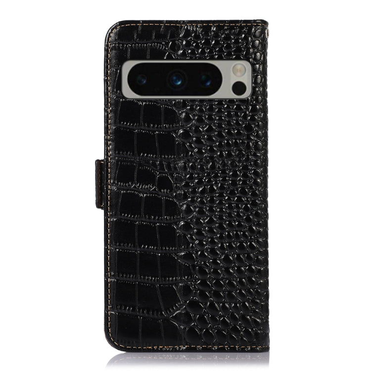 For Google Pixel 8 Pro Crocodile Top Layer Cowhide Leather Phone Case(Black) - Google Cases by PMC TechLife | Online Shopping South Africa | PMC TechLife | Buy Now Pay Later Mobicred