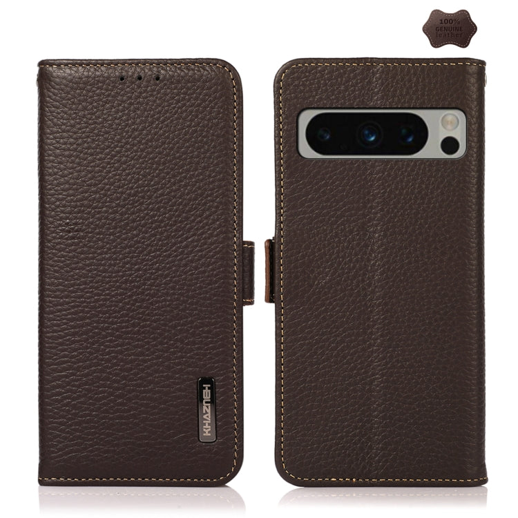 For Google Pixel 8 Pro KHAZNEH Side-Magnetic Litchi Genuine Leather RFID Phone Case(Brown) - Google Cases by PMC TechLife | Online Shopping South Africa | PMC TechLife | Buy Now Pay Later Mobicred