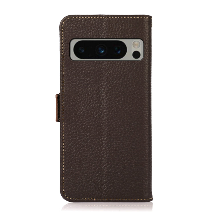 For Google Pixel 8 Pro KHAZNEH Side-Magnetic Litchi Genuine Leather RFID Phone Case(Brown) - Google Cases by PMC TechLife | Online Shopping South Africa | PMC TechLife | Buy Now Pay Later Mobicred