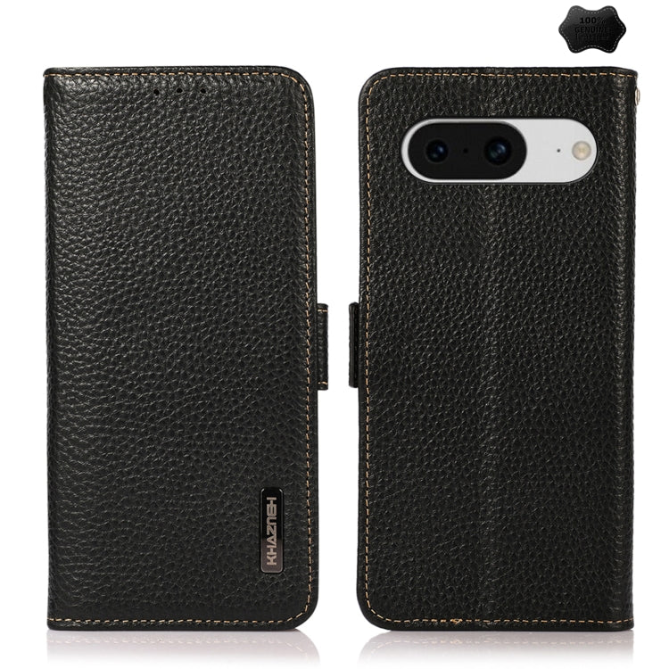 For Google Pixel 8 KHAZNEH Side-Magnetic Litchi Genuine Leather RFID Phone Case(Black) - Google Cases by PMC TechLife | Online Shopping South Africa | PMC TechLife | Buy Now Pay Later Mobicred