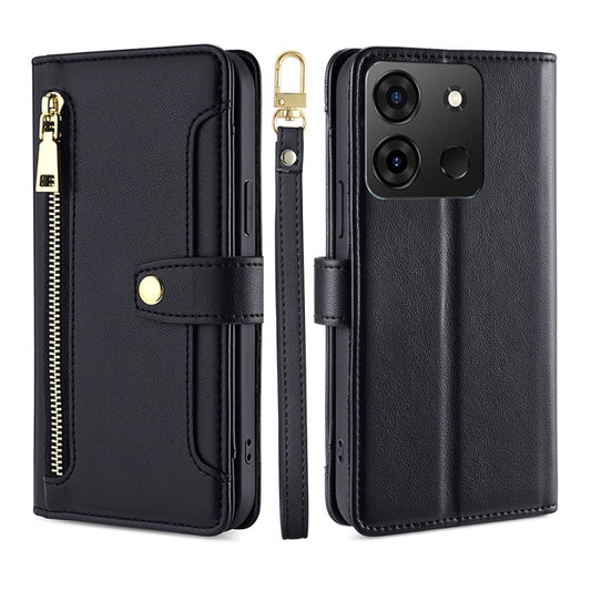 For Infinix Smart 7 Sheep Texture Cross-body Zipper Wallet Leather Phone Case(Black) - Infinix Cases by PMC Jewellery | Online Shopping South Africa | PMC Jewellery | Buy Now Pay Later Mobicred