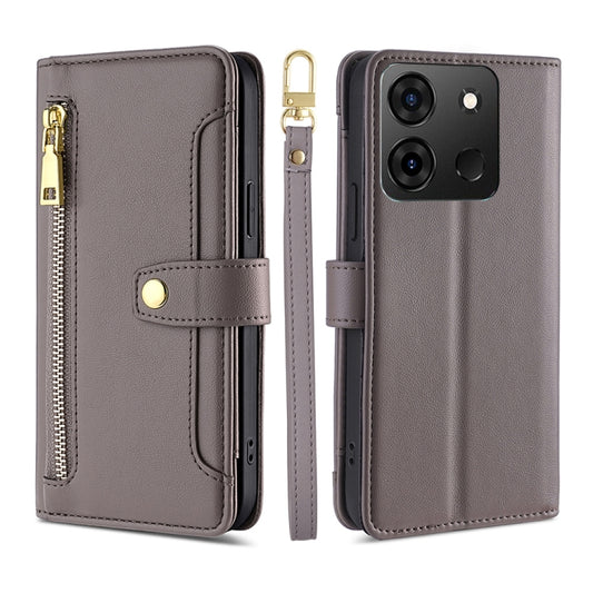 For Infinix Smart 7 Sheep Texture Cross-body Zipper Wallet Leather Phone Case(Grey) - Infinix Cases by PMC Jewellery | Online Shopping South Africa | PMC Jewellery | Buy Now Pay Later Mobicred