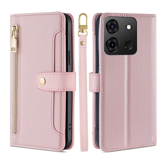 For Infinix Smart 7 Sheep Texture Cross-body Zipper Wallet Leather Phone Case(Pink) - Infinix Cases by PMC Jewellery | Online Shopping South Africa | PMC Jewellery | Buy Now Pay Later Mobicred