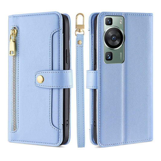 For Huawei P60 / P60 Pro Sheep Texture Cross-body Zipper Wallet Leather Phone Case(Blue) - Huawei Cases by PMC Jewellery | Online Shopping South Africa | PMC Jewellery | Buy Now Pay Later Mobicred