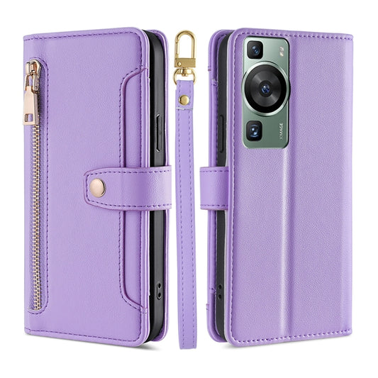 For Huawei P60 / P60 Pro Sheep Texture Cross-body Zipper Wallet Leather Phone Case(Purple) - Huawei Cases by PMC Jewellery | Online Shopping South Africa | PMC Jewellery | Buy Now Pay Later Mobicred