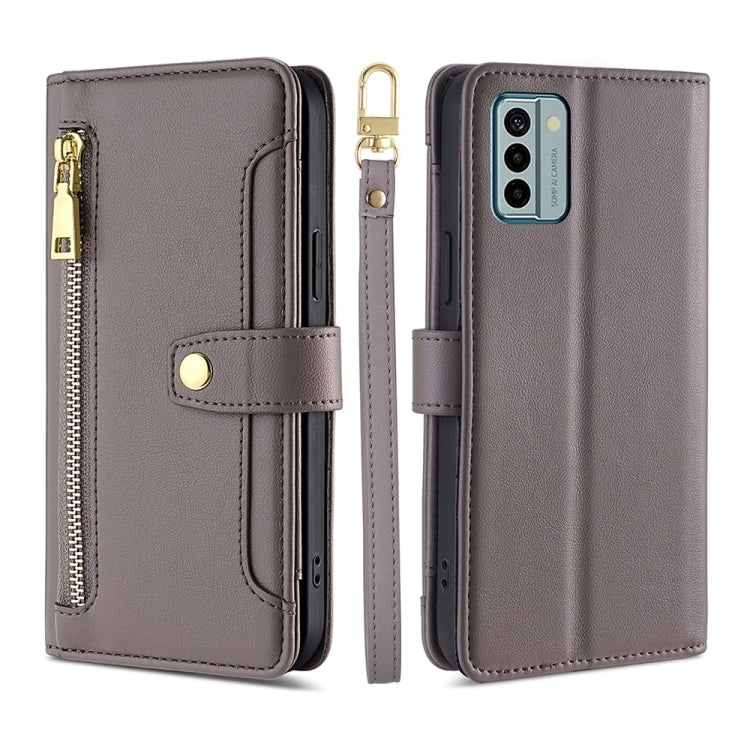 For Nokia G22 Sheep Texture Cross-body Zipper Wallet Leather Phone Case(Grey) - Nokia Cases by PMC TechLife | Online Shopping South Africa | PMC TechLife | Buy Now Pay Later Mobicred