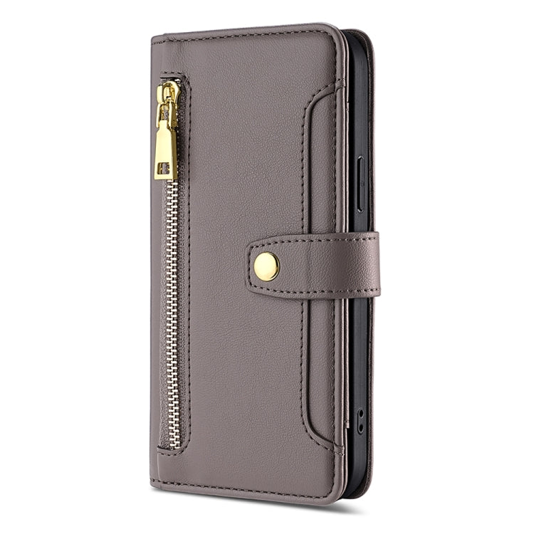 For Nokia G22 Sheep Texture Cross-body Zipper Wallet Leather Phone Case(Grey) - Nokia Cases by PMC TechLife | Online Shopping South Africa | PMC TechLife | Buy Now Pay Later Mobicred