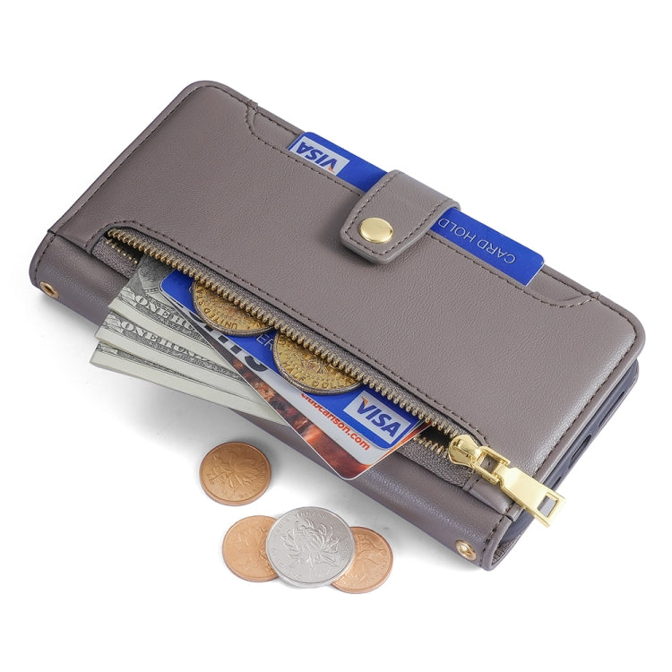 For Nokia G22 Sheep Texture Cross-body Zipper Wallet Leather Phone Case(Grey) - Nokia Cases by PMC TechLife | Online Shopping South Africa | PMC TechLife | Buy Now Pay Later Mobicred