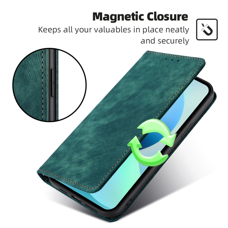 For Blackview A52 RFID Anti-theft Brush Magnetic Leather Phone Case(Green) - More Brand by PMC Jewellery | Online Shopping South Africa | PMC Jewellery | Buy Now Pay Later Mobicred