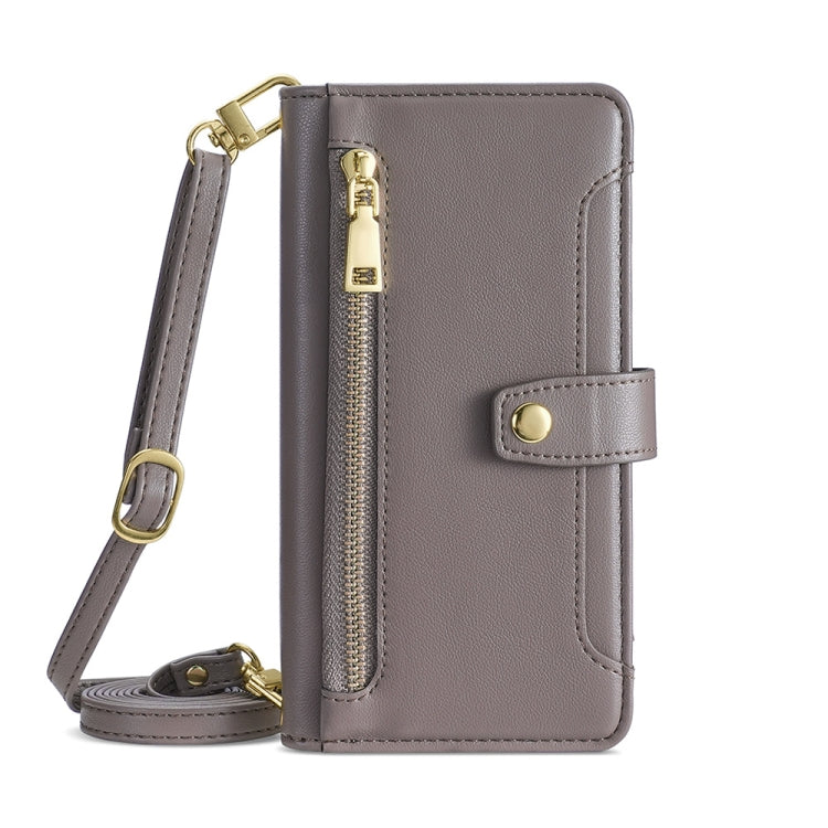 For Nokia C12 Sheep Texture Cross-body Zipper Wallet Leather Phone Case(Grey) - Nokia Cases by PMC TechLife | Online Shopping South Africa | PMC TechLife | Buy Now Pay Later Mobicred