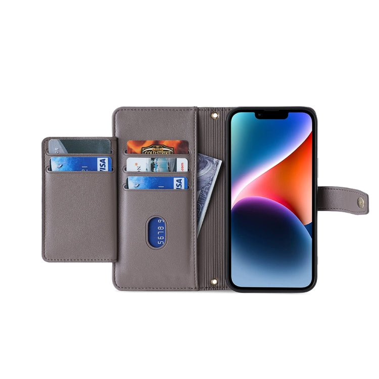 For Nokia C12 Sheep Texture Cross-body Zipper Wallet Leather Phone Case(Grey) - Nokia Cases by PMC TechLife | Online Shopping South Africa | PMC TechLife | Buy Now Pay Later Mobicred