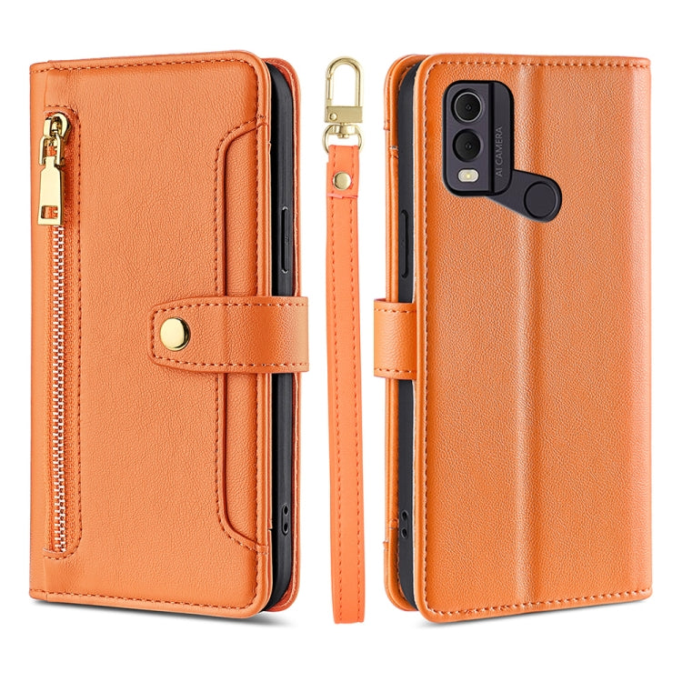 For Nokia C22 Sheep Texture Cross-body Zipper Wallet Leather Phone Case(Orange) - Nokia Cases by PMC TechLife | Online Shopping South Africa | PMC TechLife | Buy Now Pay Later Mobicred