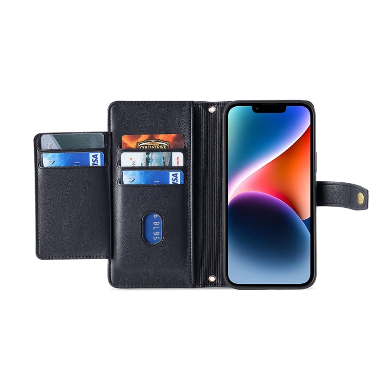 For Nokia C22 Sheep Texture Cross-body Zipper Wallet Leather Phone Case(Black) - Nokia Cases by PMC TechLife | Online Shopping South Africa | PMC TechLife | Buy Now Pay Later Mobicred