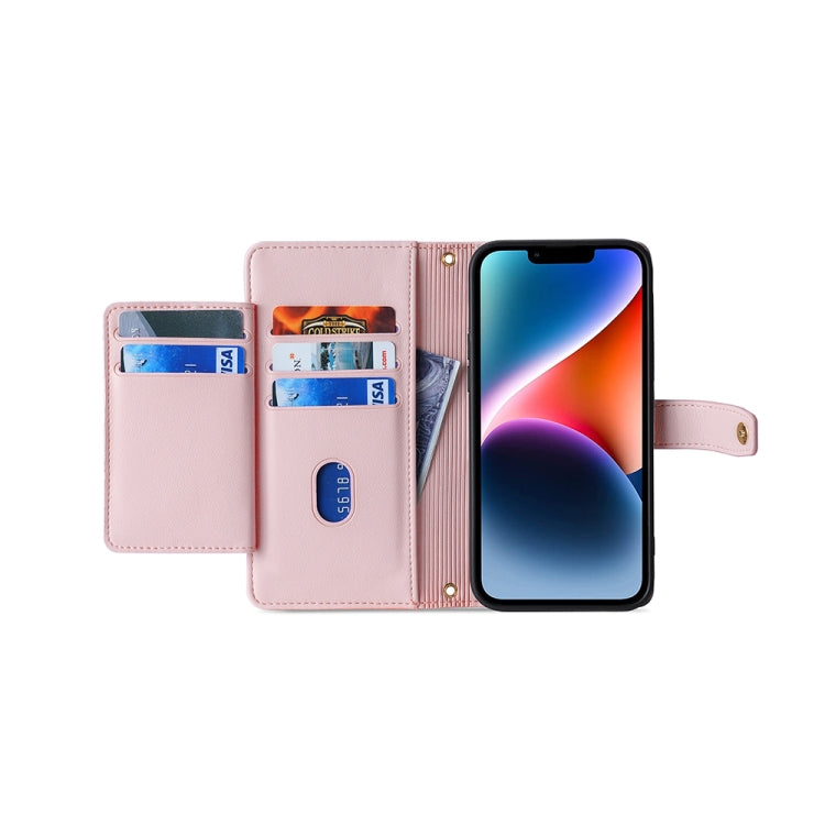 For Nokia C32 Sheep Texture Cross-body Zipper Wallet Leather Phone Case(Pink) - Nokia Cases by PMC TechLife | Online Shopping South Africa | PMC TechLife | Buy Now Pay Later Mobicred