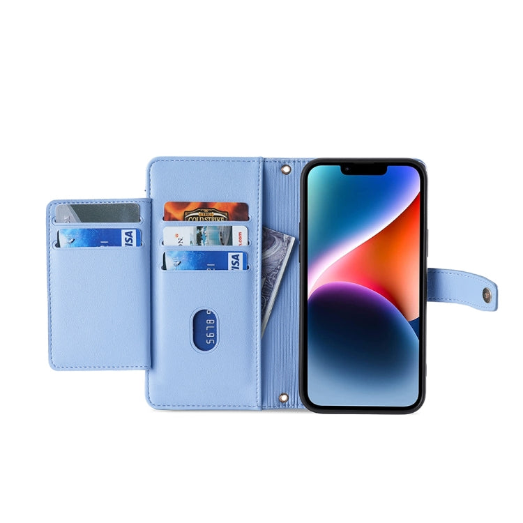 For Nokia C32 Sheep Texture Cross-body Zipper Wallet Leather Phone Case(Blue) - Nokia Cases by PMC TechLife | Online Shopping South Africa | PMC TechLife | Buy Now Pay Later Mobicred
