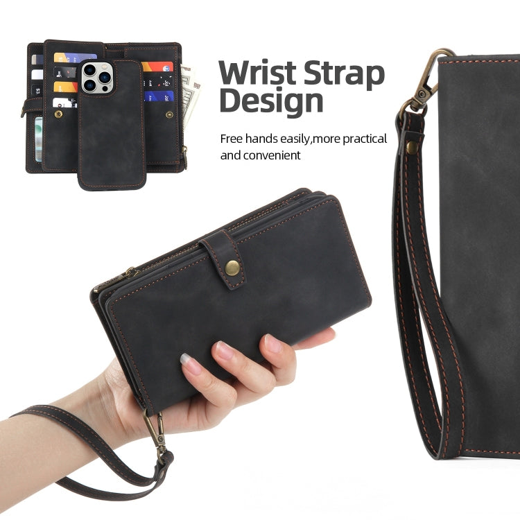 For iPhone 14 Pro Max Zipper Wallet Detachable MagSafe Leather Phone Case(Black) - iPhone 14 Pro Max Cases by PMC TechLife | Online Shopping South Africa | PMC TechLife