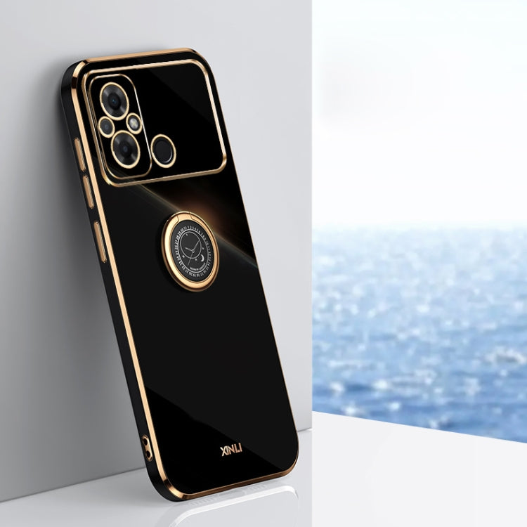 For Xiaomi Poco C55 4G XINLI Straight Edge 6D Electroplate TPU Phone Case with Ring Holder(Black) - Xiaomi Cases by XINLI | Online Shopping South Africa | PMC TechLife | Buy Now Pay Later Mobicred