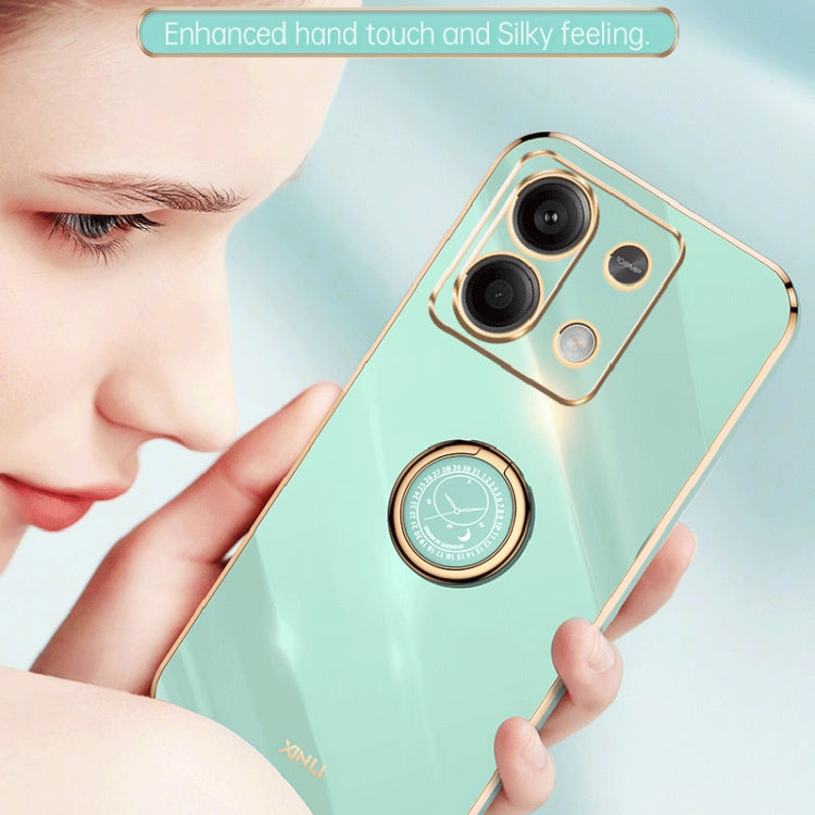For Xiaomi Redmi Note 13 5G XINLI Straight Edge 6D Electroplate TPU Phone Case with Ring Holder(Mint Green) - Note 13 Cases by XINLI | Online Shopping South Africa | PMC Jewellery | Buy Now Pay Later Mobicred