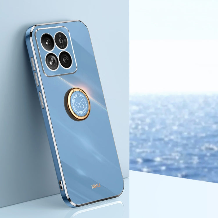 For Xiaomi 14 XINLI Straight Edge 6D Electroplate TPU Phone Case with Ring Holder(Celestial Blue) - 14 Cases by XINLI | Online Shopping South Africa | PMC TechLife | Buy Now Pay Later Mobicred
