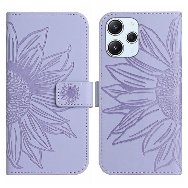 For Xiaomi Redmi 12 4G Global Skin Feel Sun Flower Embossed Flip Leather Phone Case with Lanyard(Purple) - Xiaomi Cases by PMC Jewellery | Online Shopping South Africa | PMC Jewellery | Buy Now Pay Later Mobicred