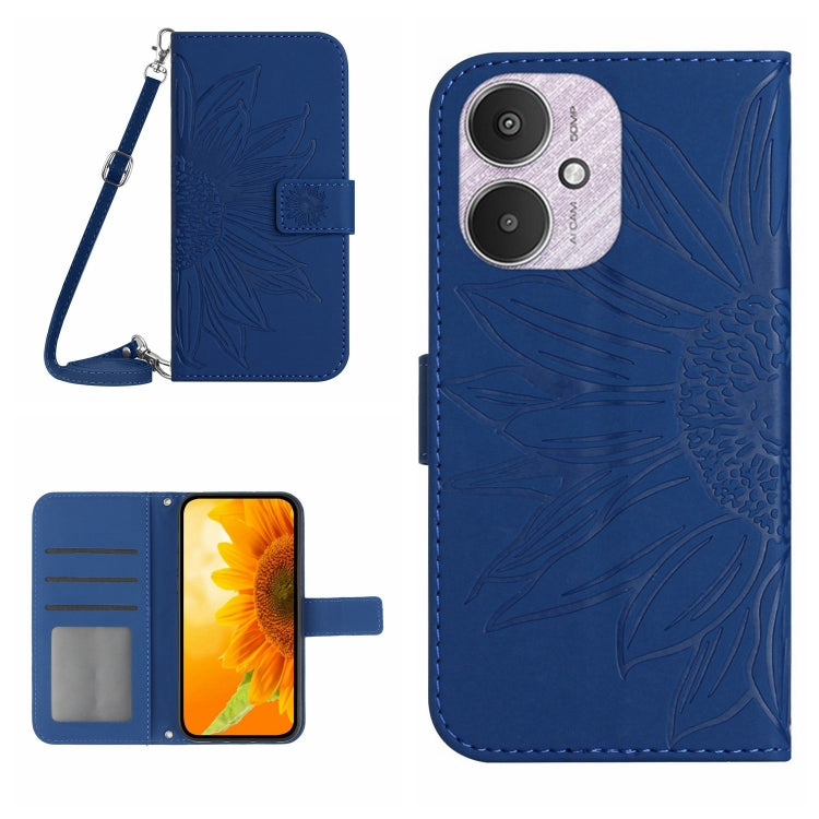 For Xiaomi Redmi 13C 5G Skin Feel Sun Flower Embossed Flip Leather Phone Case with Lanyard(Dark Blue) - 13C Cases by PMC Jewellery | Online Shopping South Africa | PMC Jewellery | Buy Now Pay Later Mobicred