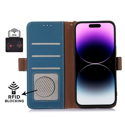 For Xiaomi Redmi Note 13 4G Genuine Leather Magnetic RFID Leather Phone Case(Blue) - Note 13 Cases by PMC Jewellery | Online Shopping South Africa | PMC Jewellery | Buy Now Pay Later Mobicred