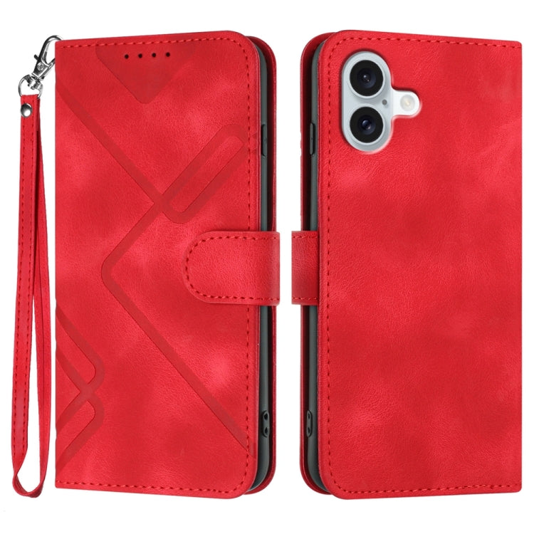 For iPhone 16 Plus Line Pattern Skin Feel Leather Phone Case(Red) - iPhone 16 Plus Cases by PMC TechLife | Online Shopping South Africa | PMC TechLife | Buy Now Pay Later Mobicred