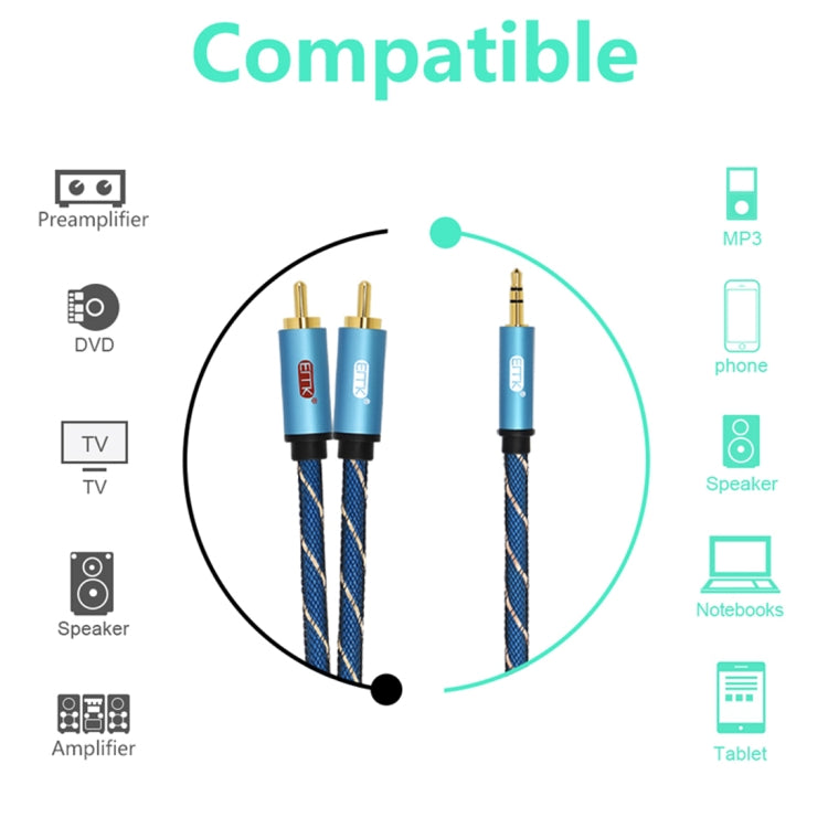 EMK 3.5mm Jack Male to 2 x RCA Male Gold Plated Connector Speaker Audio Cable, Cable Length:1m(Dark Blue) - Audio Optical Cables by EMK | Online Shopping South Africa | PMC Jewellery | Buy Now Pay Later Mobicred