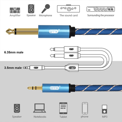 EMK 3.5mm Jack Male to 2 x 6.35mm Jack Male Gold Plated Connector Nylon Braid AUX Cable for Computer / X-BOX / PS3 / CD / DVD, Cable Length:5m(Dark Blue) - Audio Optical Cables by PMC Jewellery | Online Shopping South Africa | PMC Jewellery | Buy Now Pay Later Mobicred