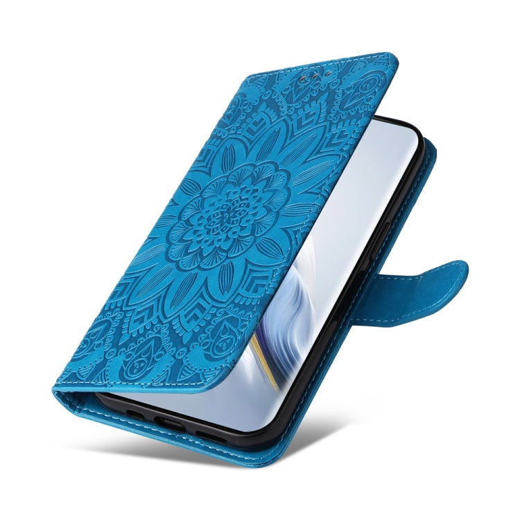 For Honor Magic6 Pro Embossed Sunflower Leather Phone Case(Blue) - Honor Cases by PMC Jewellery | Online Shopping South Africa | PMC Jewellery | Buy Now Pay Later Mobicred