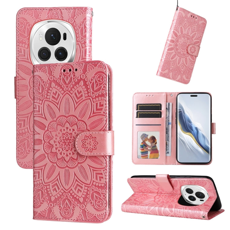 For Honor Magic6 Pro Embossed Sunflower Leather Phone Case(Rose Gold) - Honor Cases by PMC Jewellery | Online Shopping South Africa | PMC Jewellery | Buy Now Pay Later Mobicred