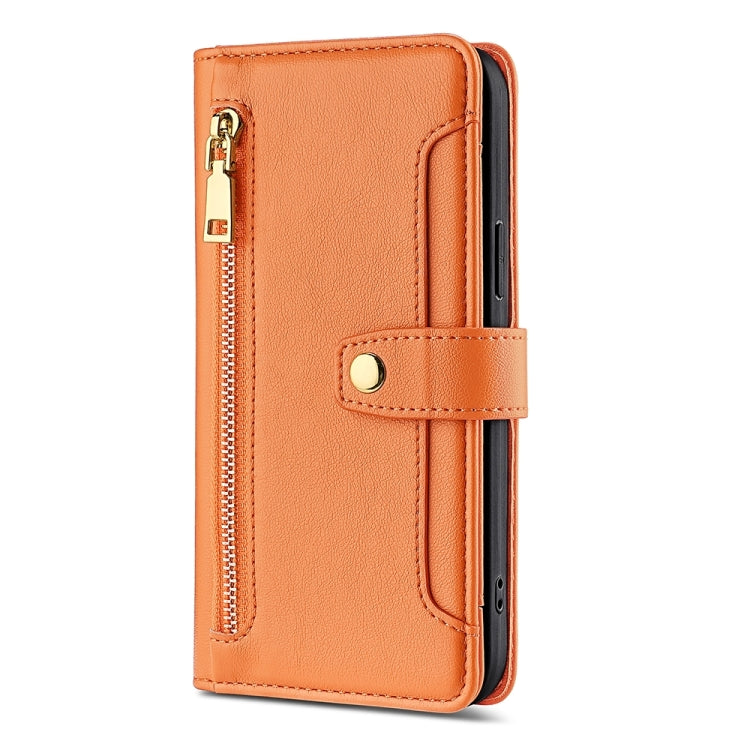 For Nokia C110 4G Lite Sheep Texture Cross-body Zipper Wallet Leather Phone Case(Orange) - Nokia Cases by PMC TechLife | Online Shopping South Africa | PMC TechLife | Buy Now Pay Later Mobicred