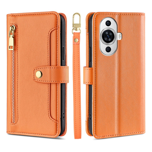 For Huawei nova 11 4G Sheep Texture Cross-body Zipper Wallet Leather Phone Case(Orange) - Huawei Cases by PMC Jewellery | Online Shopping South Africa | PMC Jewellery | Buy Now Pay Later Mobicred